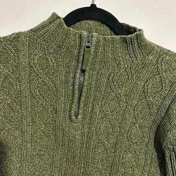 Cabelas Womens Heavy 100% Cotton 1/4 Zip Cable Knit Sweater Green Size Small - Picture 4 of 5
